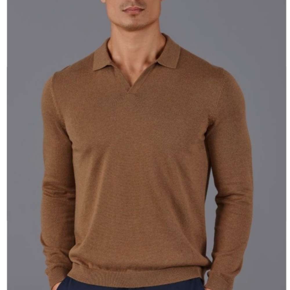 Dazy mens light brown tan cotton wool knit polo shirt sweater size medium